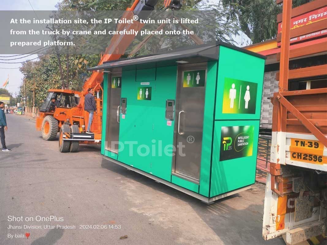IPToilet® prefabricated toilet unit at factory before dispatch