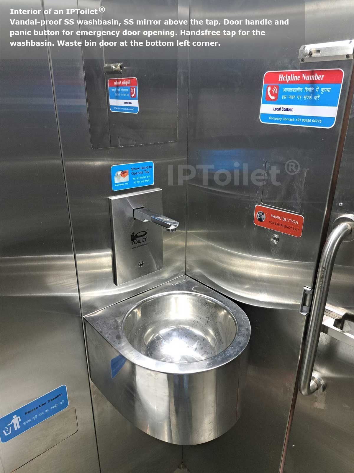 IPToilet® stainless steel interior with sensor tap and perforated floor
