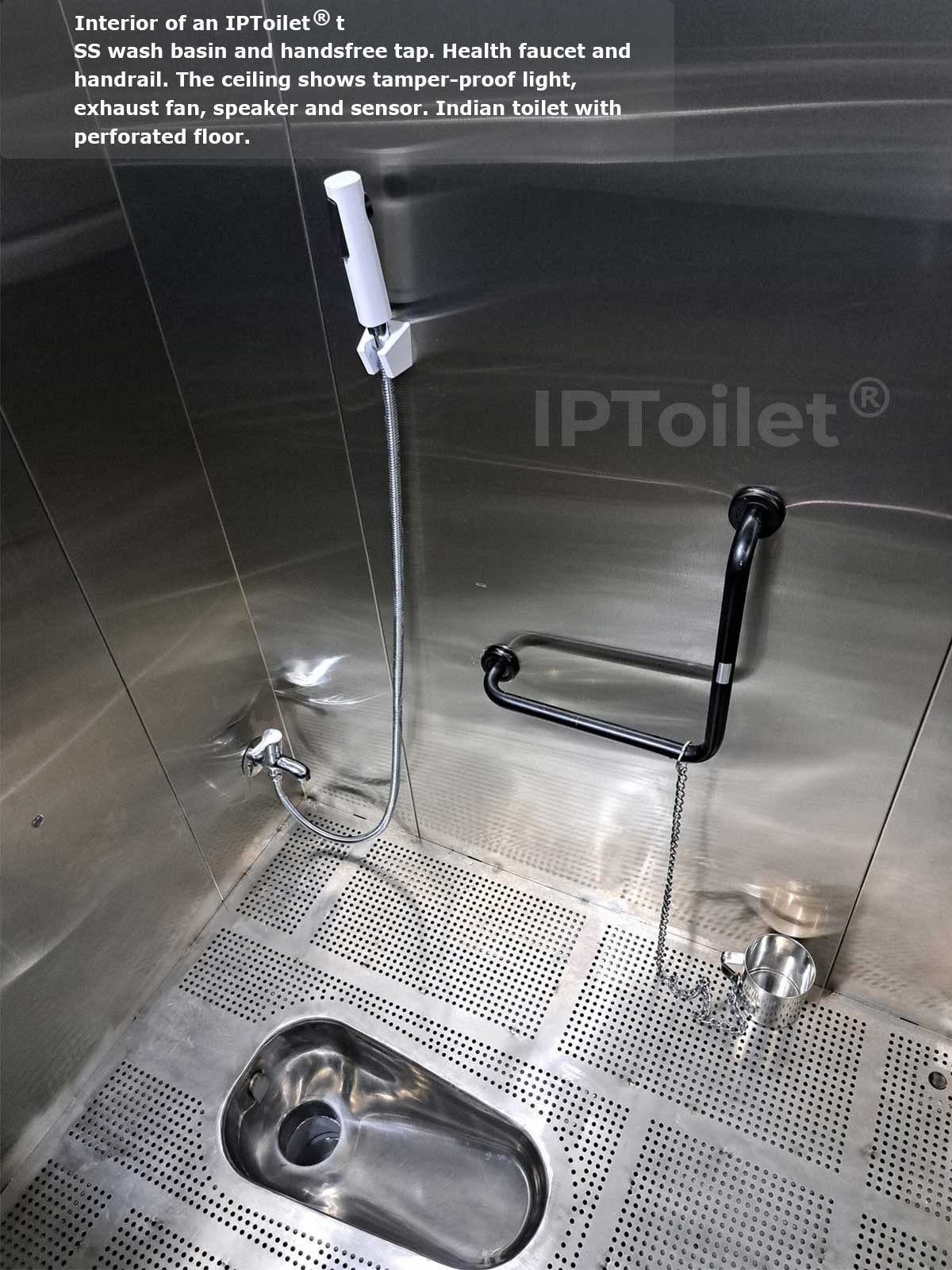 IPToilet® service room showing pump, solenoid valves and MCB panel