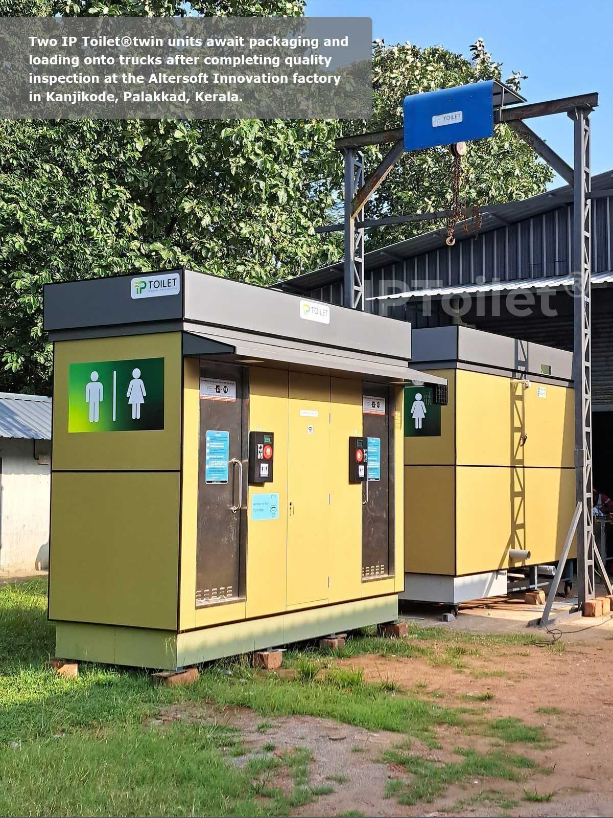 IPToilet® modular public toilet being positioned by crane